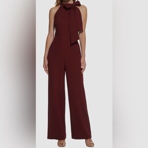 NWOT Vince Camuto Signature Stretch Crepe Bow-Neck Halter Jumpsuit Size 14